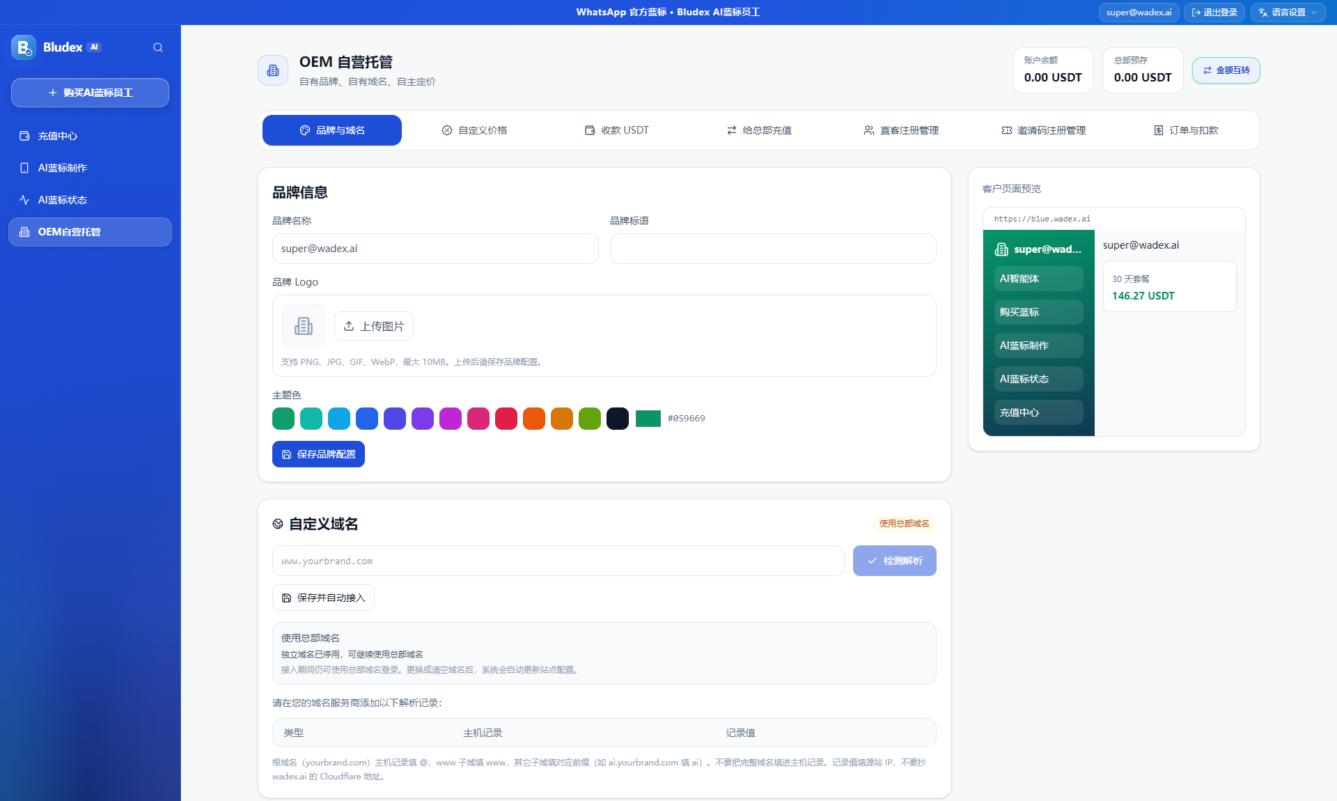 OEM 品牌信息与客户页面预览截图
