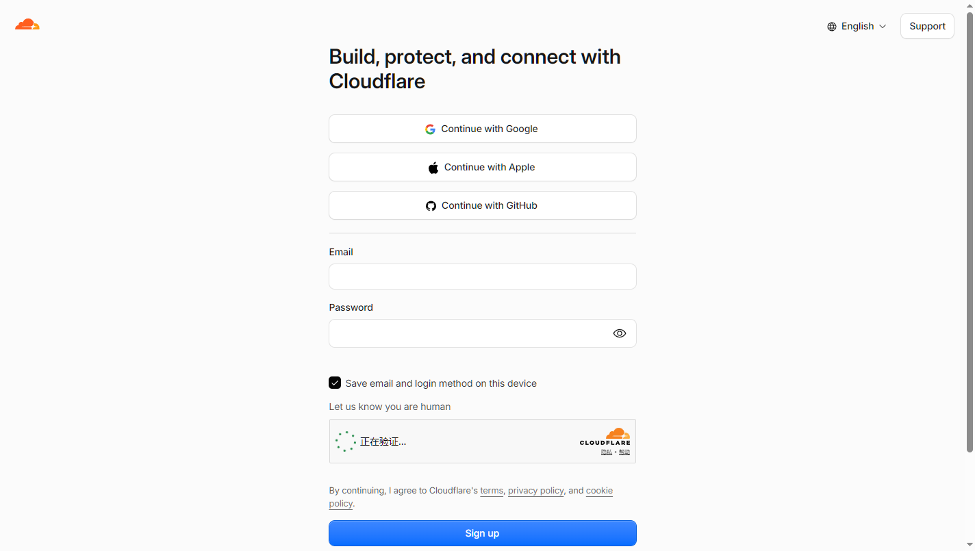 Cloudflare 注册页面截图