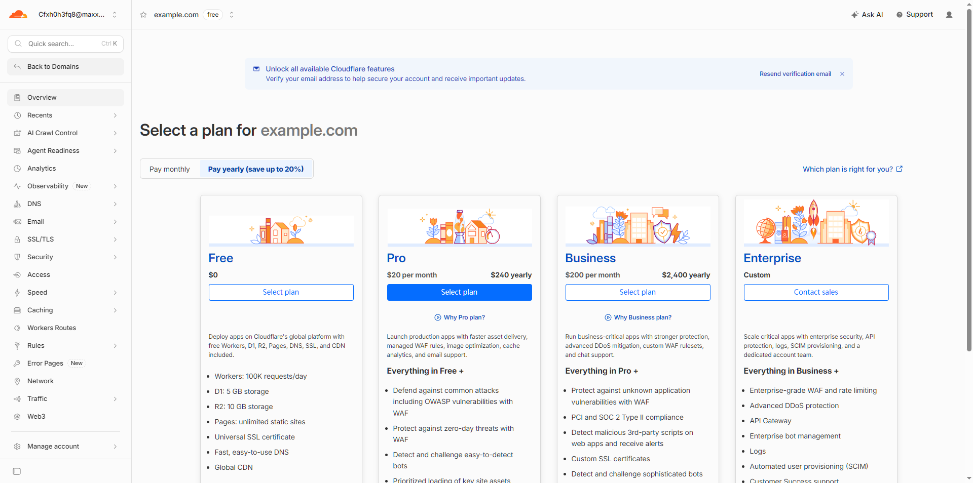 Cloudflare 选择 Free 计划截图