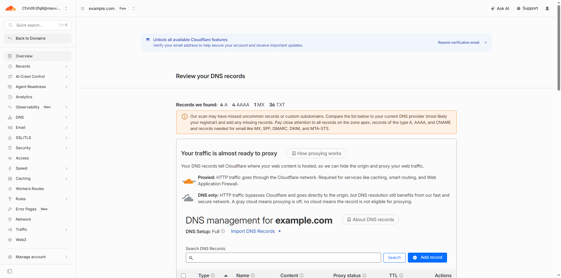 Cloudflare DNS 记录审查截图
