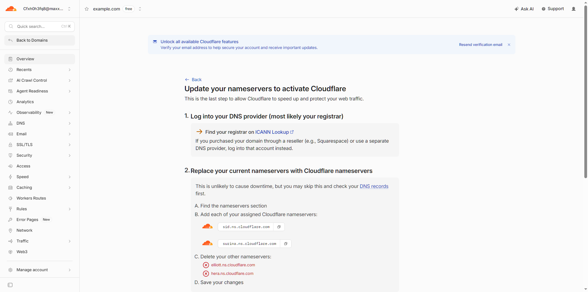 Cloudflare NS 修改提示截图